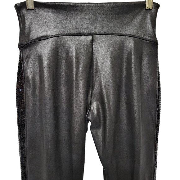 Spanx Size M Pants Faux Leather Front Sequin Skinny Pull On Leggings High Waist - Picture 5 of 11